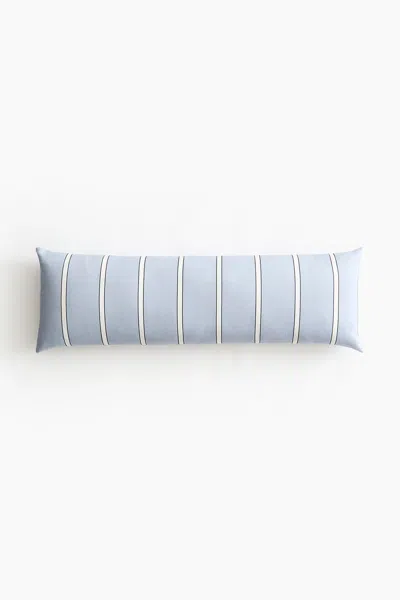 H&m Rectangular Cotton Satin Cushion In Dusty Blue/striped