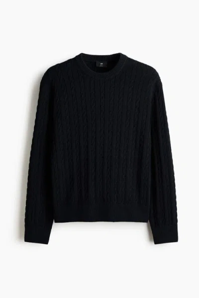 H&m Regular Fit Cable-knit Jumper In Black