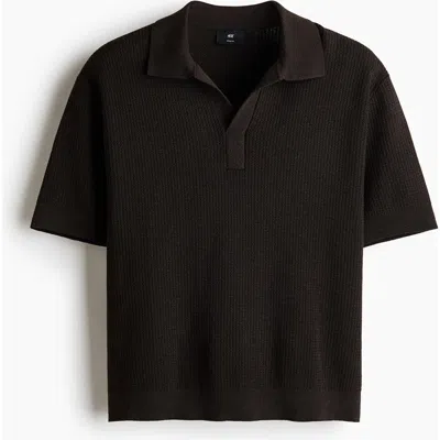 H&m Regular Fit Cable-knit Polo Shirt In Brown