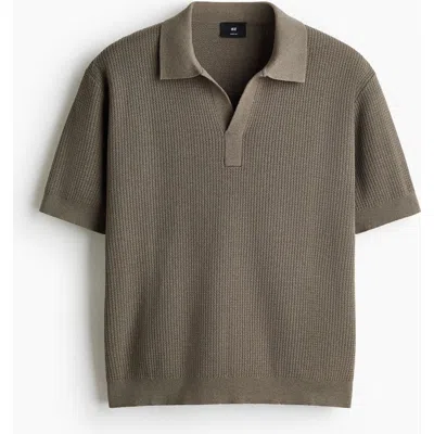 H&m Regular Fit Cable-knit Polo Shirt In Brown