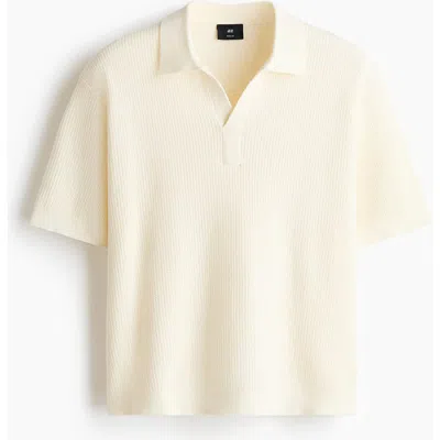 H&m Regular Fit Cable-knit Polo Shirt In White