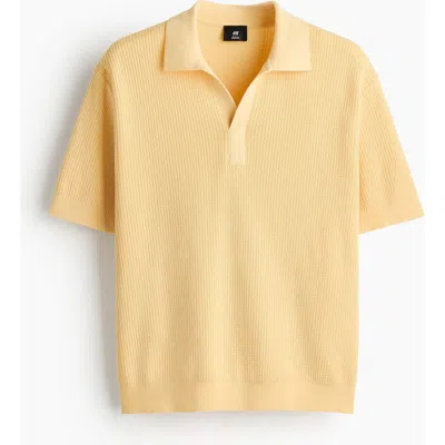 H&m Regular Fit Cable-knit Polo Shirt In Yellow