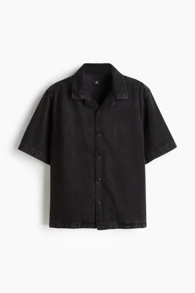 H&m Regular Fit Denim Resort Shirt In Black