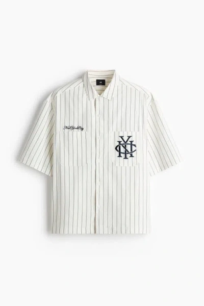 H&m Regular Fit Embroidered-motif Shirt In White