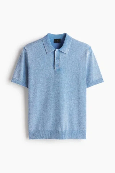 H&m Regular Fit Knitted Polo Shirt In Blue