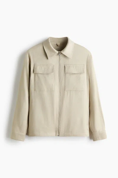 H&m Regular Fit Linen-blend Overshirt In Gray
