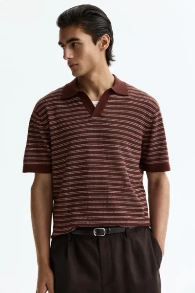 H&m Regular Fit Linen-blend Polo Shirt In Blue