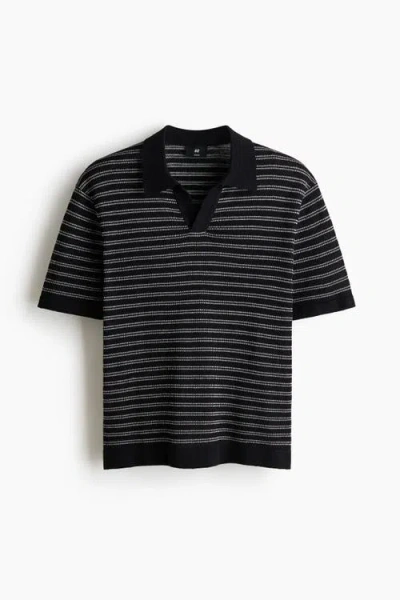 H&m Regular Fit Linen-blend Polo Shirt In Black