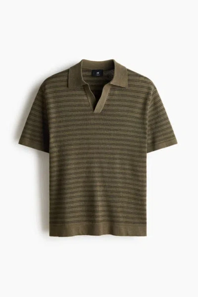 H&m Regular Fit Linen-blend Polo Shirt In Gray