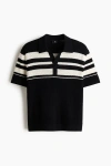 H&m Regular Fit Pointelle-knit Polo Shirt In Black
