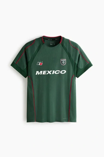 H&m Regular Fit Printed Football Shirt With Drymove In Green