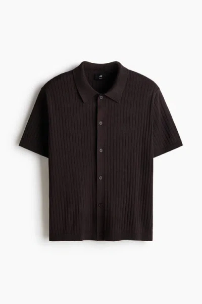 H&m Regular Fit Rib-knit Shirt In Black