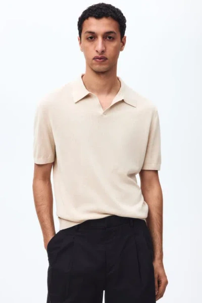 H&m Regular Fit Silk-blend Polo Shirt In Neutral