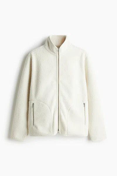 H&m Regular Fit Teddy Fleece Jacket In White