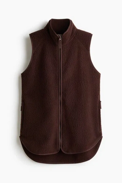 H&m Regular Fit Teddy Sports Gilet In Brown