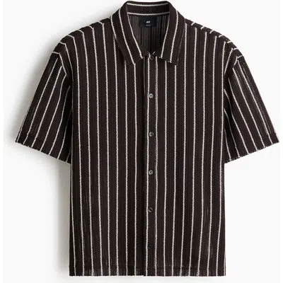 H&m Regular Fit Textured-knit Shirt In Brown