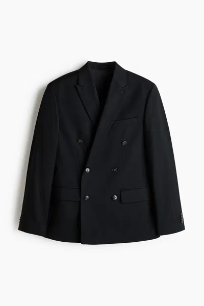 H&m Regular Fit Double-breasted Jacket In Black