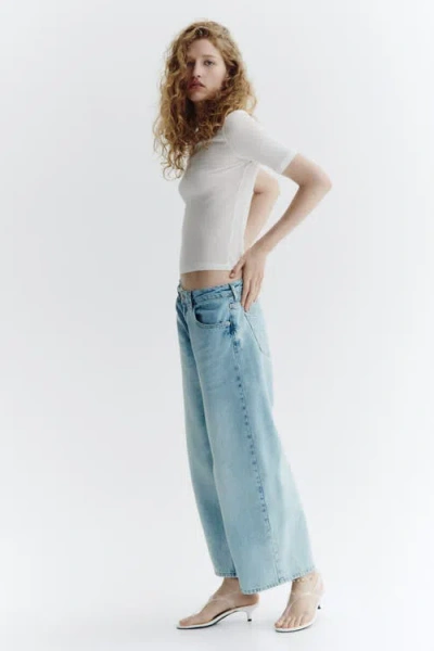 H&m Regular-waist Wide-leg Ankle Jeans In Blue