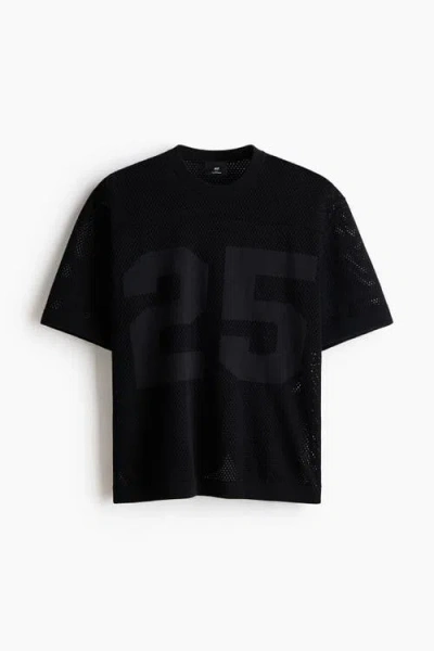 H&m Relaxed Fit Boxy Mesh T-shirt In Black