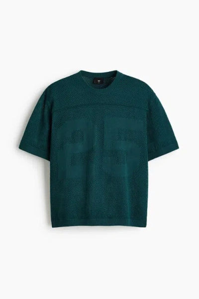 H&m Relaxed Fit Boxy Mesh T-shirt In Blue