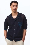 H&m Relaxed Fit Hole-knit Resort Shirt In Blue