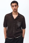 H&m Relaxed Fit Hole-knit Resort Shirt In Brown