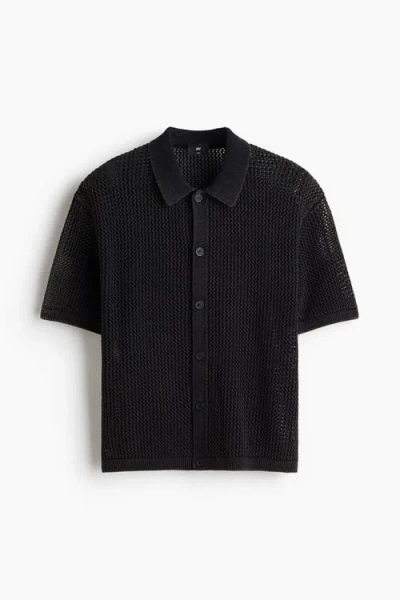 H&m Relaxed Fit  Hole-knit Shirt In Black