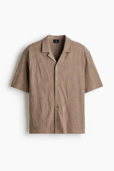 H&m Relaxed Fit Jacquard-jersey Resort Shirt In Brown