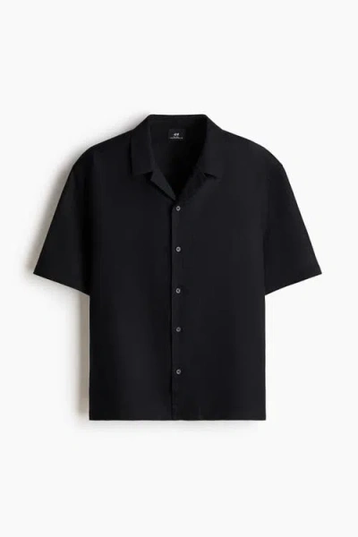 H&m Relaxed Fit Linen-blend Resort Shirt In Black
