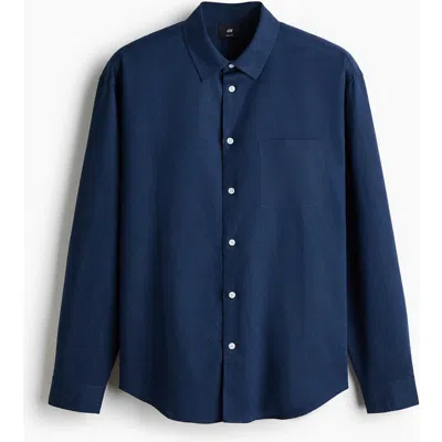 H&m Relaxed Fit Linen-blend Shirt In Blue