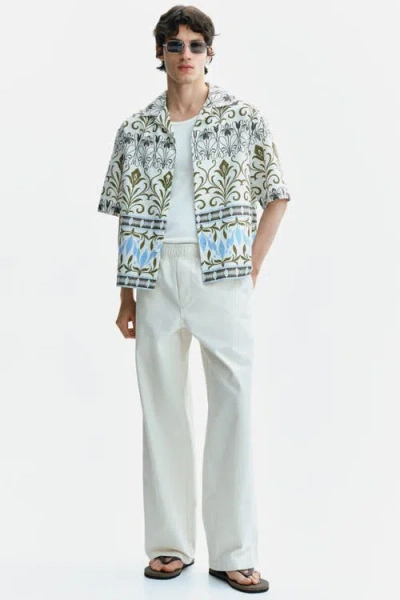 H&m Relaxed Fit Patterned Resort Shirt In Blue