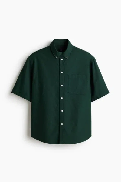 H&m Relaxed Fit Short-sleeved Oxford Shirt In Green