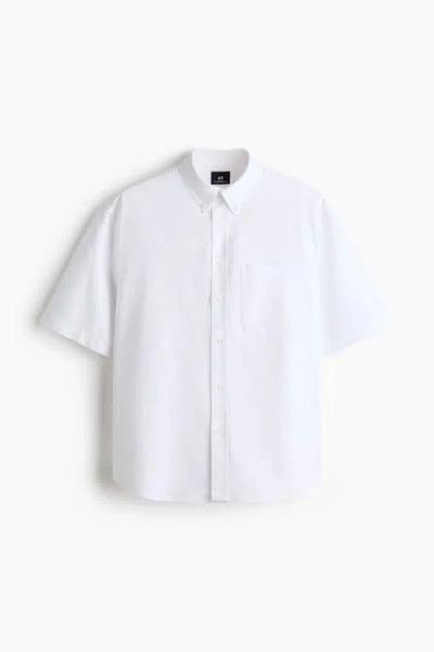 H&m Relaxed Fit Short-sleeved Oxford Shirt In White