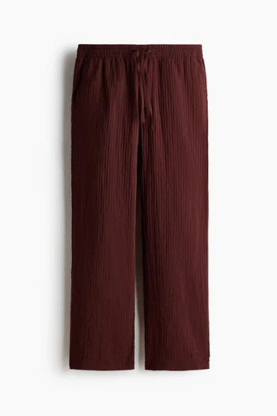 H&m Relaxed Fit Textured Trousers In Burgundy