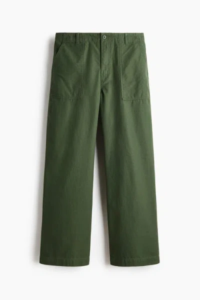H&m Relaxed Fit Twill Trousers In Green