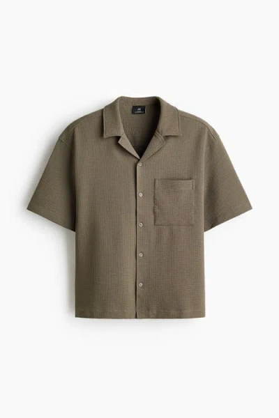 H&m Relaxed Fit Waffled Resort Shirt In Brown