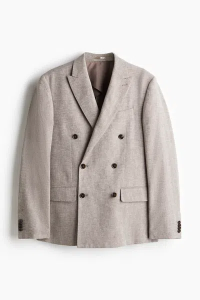 H&m Relaxed-fit Double-breasted Linen-blend Jacket In Multi