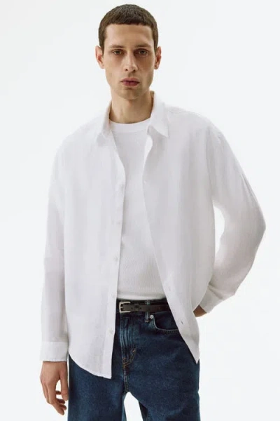 H&m Relaxed-fit Linen Shirt In White