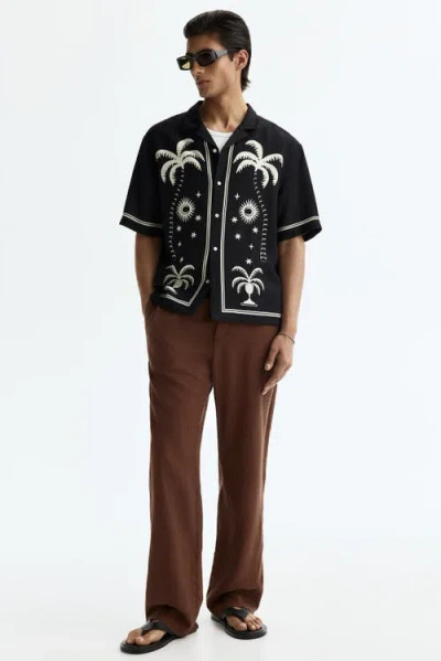 H&m Relaxed-fit Linen-blend Pants In Brown