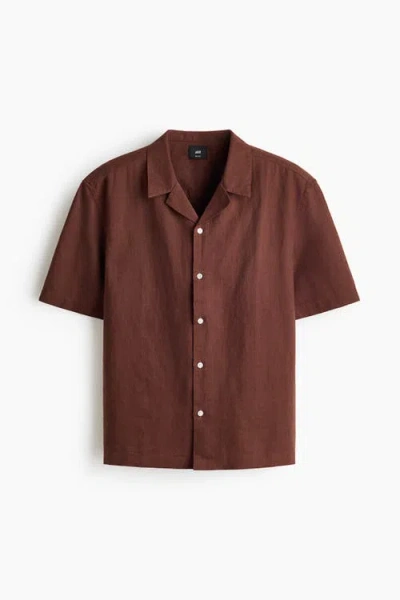 H&m Relaxed-fit Linen-blend Resort Shirt In Brown