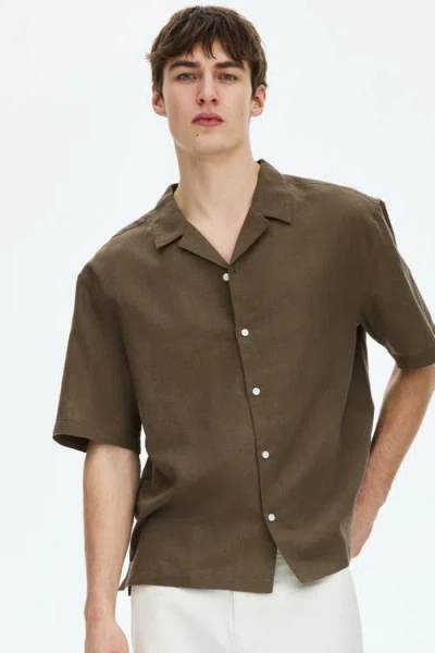 H&m Relaxed-fit Linen-blend Resort Shirt In Brown