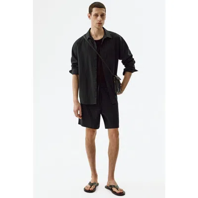 H&m Relaxed-fit Linen-blend Shorts In Black