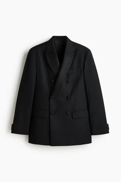 H&m Relaxed-fit Wool-blend Tuxedo Jacket In Black