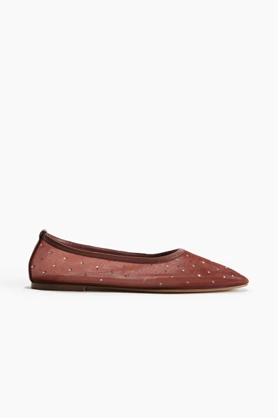 H&m Rhinestone-embellished Ballet Flats In Brown