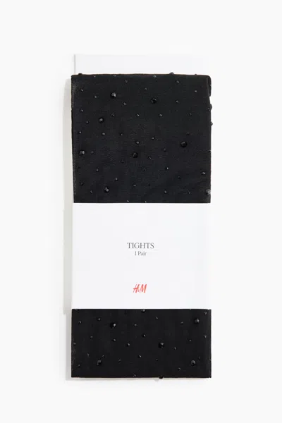 H&m Rhinestone-embellished Tights In Black