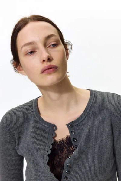 H&m Ribbed Cardigan In Gray