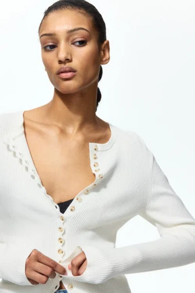 H&m Ribbed Cardigan In White