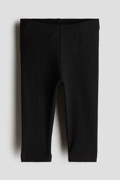 H&m Babies' Ribbed Cotton Leggings In Black