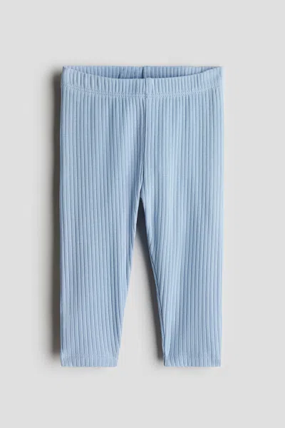H&m Babies' Ribbed Cotton Leggings In Blue