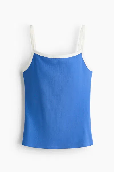 H&m Ribbed Cotton Tank Top In Blue